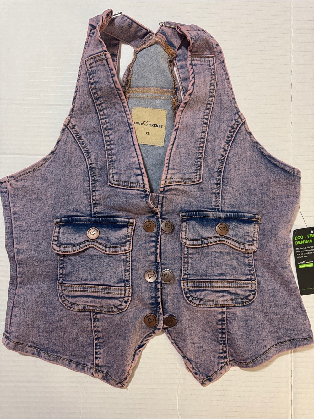 Pink Washed Denim Vest for Women - Check Measurements! (223)
